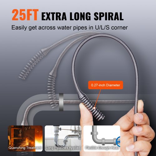 12V Electric Drain Auger 25FT Cordless Plumbing Snake Auto Feed Pipeline