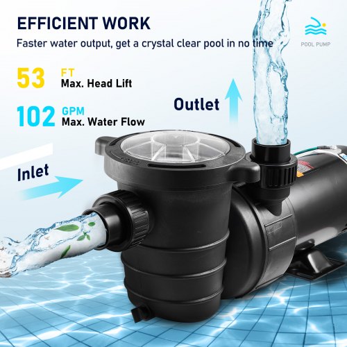 Swimming Pool Pump 20HP 115V 1500W Single Speed Pumps for Above Ground