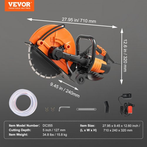 Electric Concrete Saw 14 in Circular Saw Cutter with 5 in Cutting Depth
