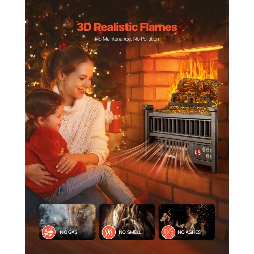 Electric Fireplace Log 16 inch Fireplace Insert Log Heater with Remote