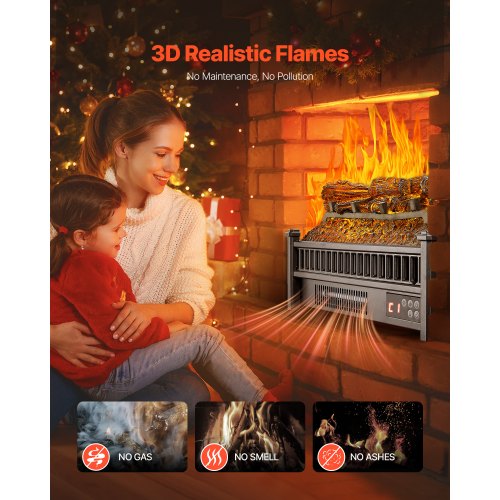 Electric Fireplace Log 20 inch Fireplace Insert Log Heater with Remote