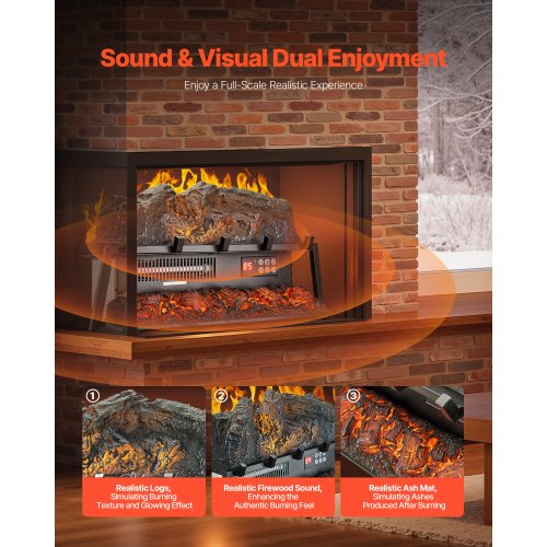 Electric Fireplace Log 23 inch Fireplace Insert Log Heater with Crackling