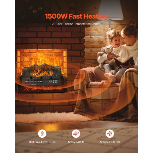 Electric Fireplace Log 23 inch Fireplace Insert Log Heater with Crackling
