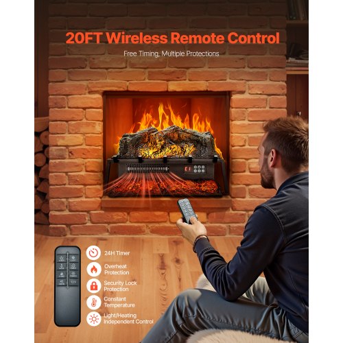 Electric Fireplace Log 23 inch Fireplace Insert Log Heater with Crackling