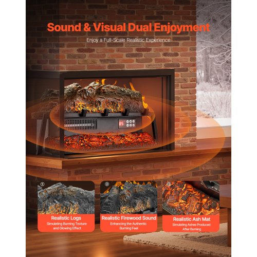 Electric Fireplace Log 25 inch Fireplace Insert Log Heater with Crackling