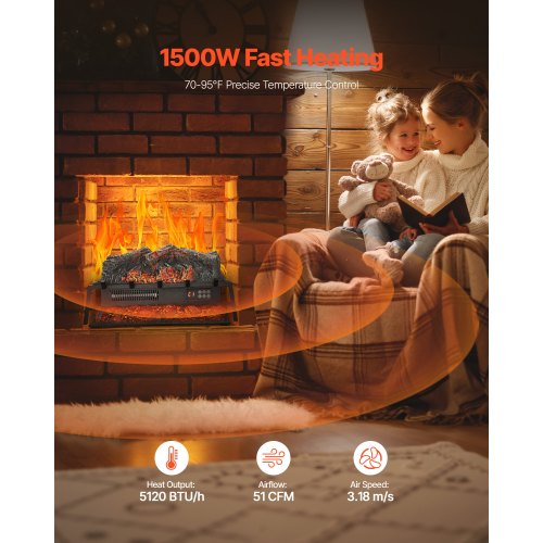 Electric Fireplace Log 25 inch Fireplace Insert Log Heater with Crackling