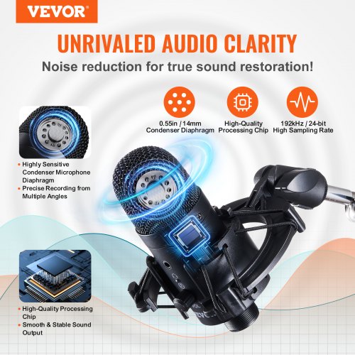 USB Microphone 192kHz24bit Professional Condenser Microphone Kit with Boom Arm