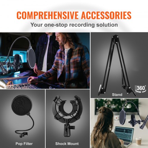 USB Microphone 192kHz24bit Professional Condenser Microphone Kit with Boom Arm