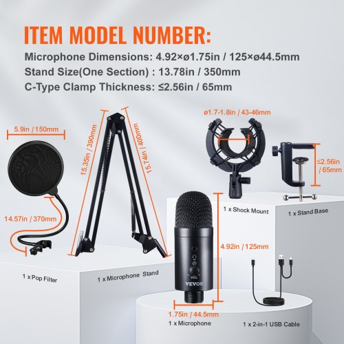 USB Microphone 192kHz24bit Professional Condenser Microphone Kit with Boom Arm