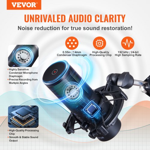 USB Microphone 192 kHz24bit Professional Condenser Microphone Kit with Boom Arm