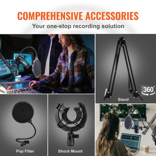 USB Microphone 192 kHz24bit Professional Condenser Microphone Kit with Boom Arm