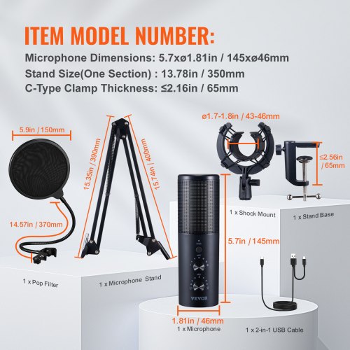 USB Microphone 192 kHz24bit Professional Condenser Microphone Kit with Boom Arm