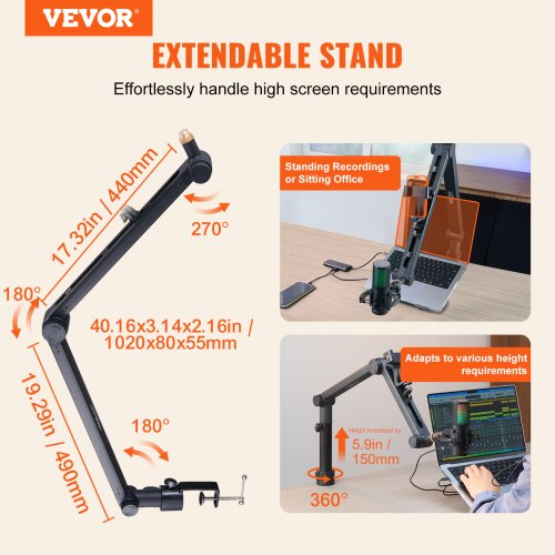 Microphone Boom Arm with Desk Mount 360° Rotatable Adjustable Mic Stand