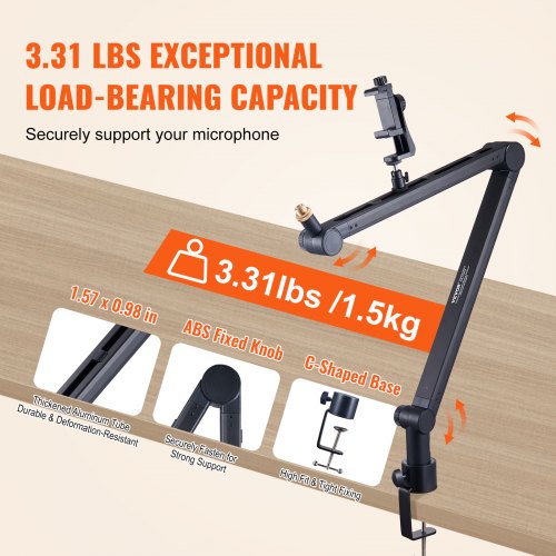 Microphone Boom Arm with Desk Mount 360° Rotatable Adjustable Mic Stand