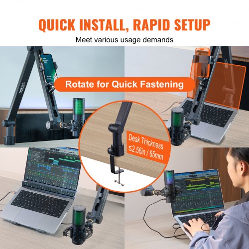 Microphone Boom Arm with Desk Mount 360° Rotatable Adjustable Mic Stand