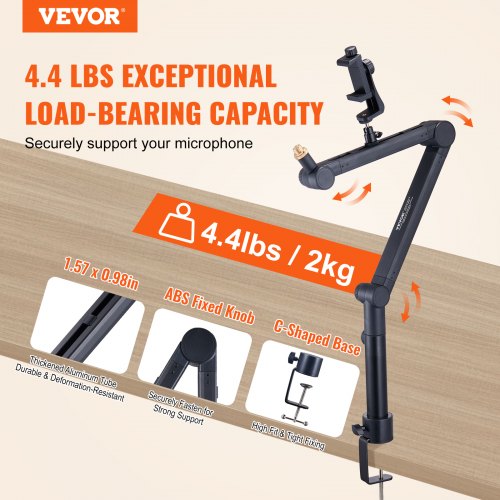 Microphone Boom Arm with Desk Mount 360° Rotatable Adjustable Mic Stand