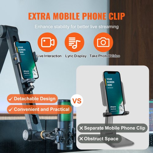 Microphone Boom Arm with Desk Mount 360° Rotatable Adjustable Mic Stand