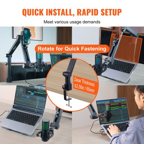 Microphone Boom Arm with Desk Mount 360° Rotatable Adjustable Mic Stand