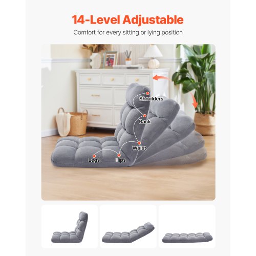 Floor Chair Recycled Foam Folding Sofa Chair with 14 Adjustable Positions