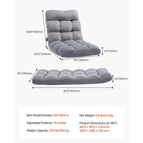 Floor Chair Recycled Foam Folding Sofa Chair with 14 Adjustable Positions