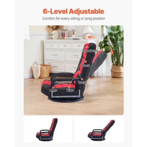 Swivel Floor Gaming Chair with Armrests 360Degree Rotating Floor Chair