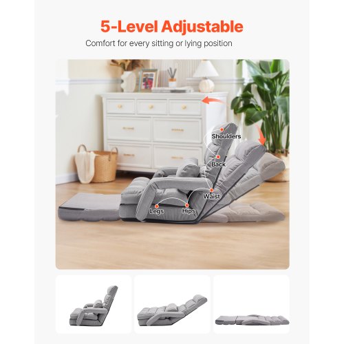 Floor Chair Floor Gaming Chair with 5 Adjustable Position and Back Support