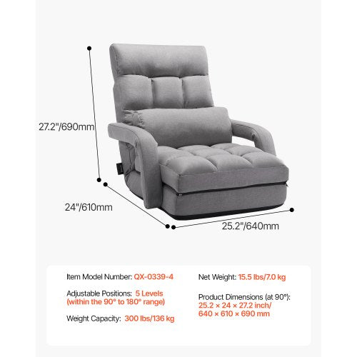 Floor Chair Floor Gaming Chair with 5 Adjustable Position and Back Support