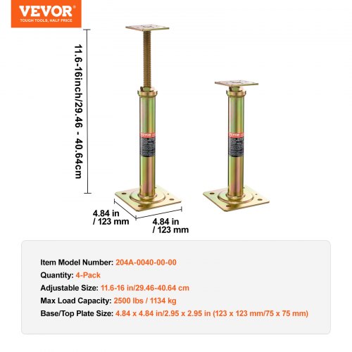House Floor Jacks 4 Pack 11616 Height Range 2500 lbs Max Load