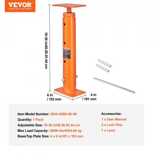House Floor Jack 1936 Height Range 18000 lbs Max Load Capacity
