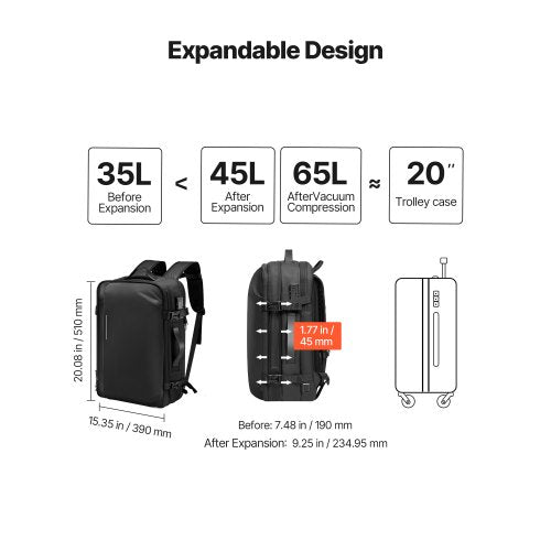 Vacuum Travel Backpack 65L Expandable Vacuum Seal Compression Travel
