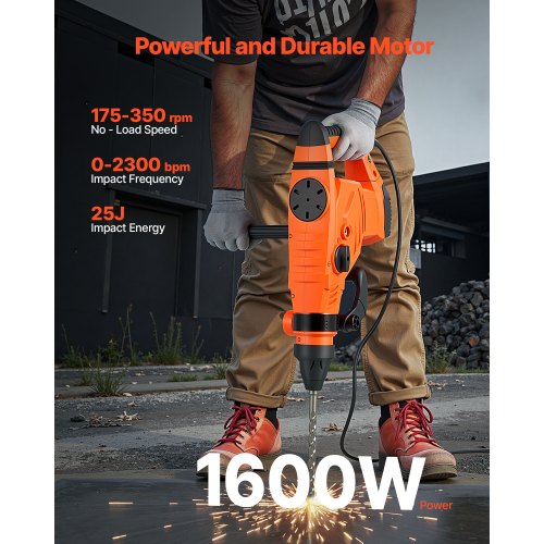 Corded Hammer Drill 1600W 175350RPM Electric Demolition Drills 2Inch