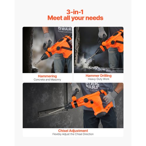 Corded Hammer Drill 1600W 175350RPM Electric Demolition Drills 2Inch
