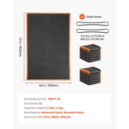 Moving Blankets 12 Pcs 72 x 40 in 32 lbsdz Large Packing Blankets with Cotton