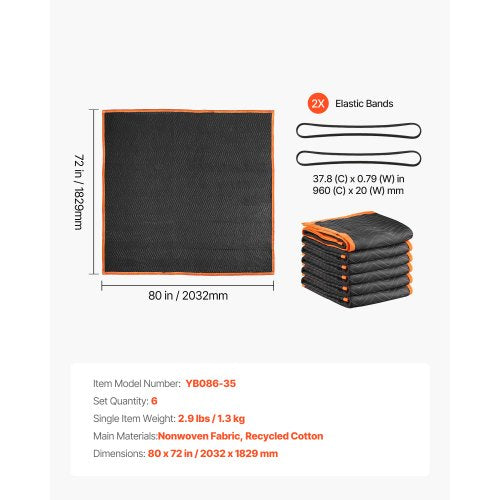 Moving Blankets 6 Pcs 80 x 72 in 35 lbsdz Large Packing Blankets with Cotton