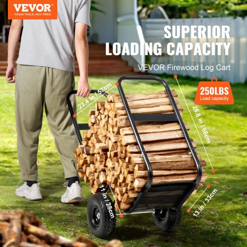 Firewood Log Cart 250 lbs Capacity Outdoor and Indoor Wood Rack Storage