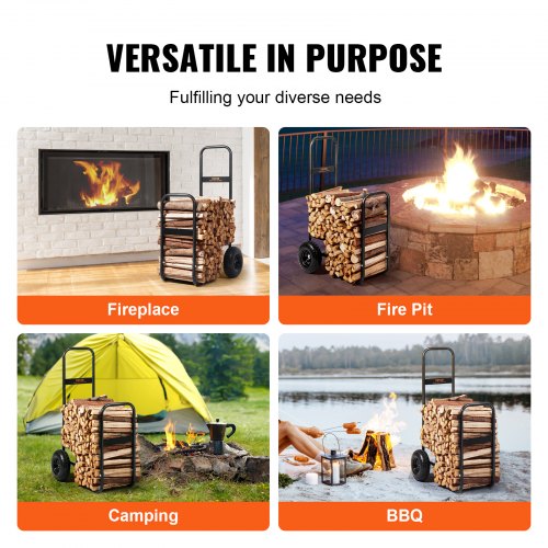 Firewood Log Cart 250 lbs Load Capacity Outdoor and Indoor Wood Rack