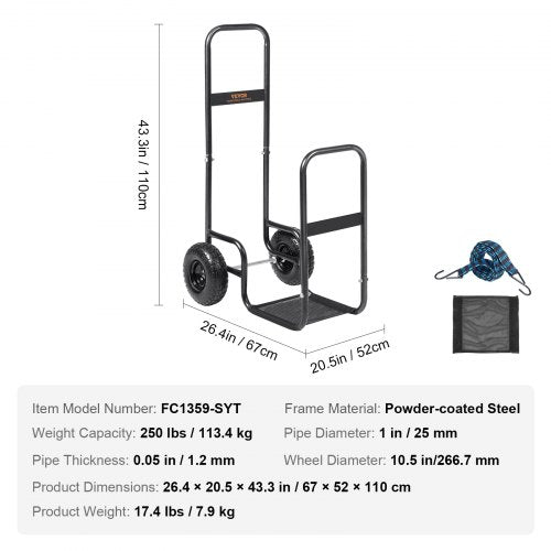 Firewood Log Cart 250 lbs Load Capacity Outdoor and Indoor Wood Rack