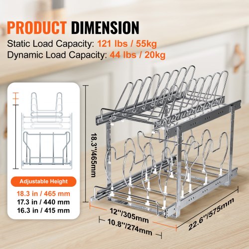 Pan and Pot Rack 2Tier Expandable Pull Out Under Cabinet Organizer Cookie