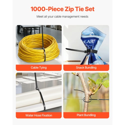 1000 Pack Cable Zip Ties 12inch Heavy Duty Cable Wire Ties with 50LBS High