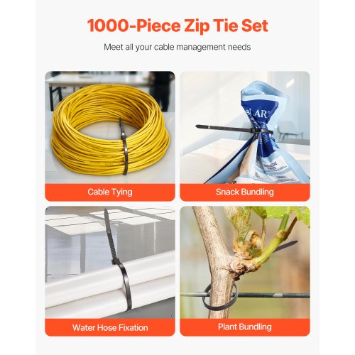 1000 Pack Cable Zip Ties 8 inch Heavy Duty Cable Wire Ties with 45LBS High