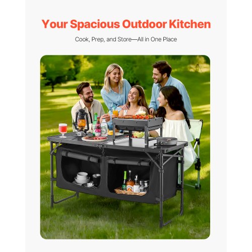 Camping Kitchen Table Folding Outdoor Cooking Table 3 Adjustable Heights