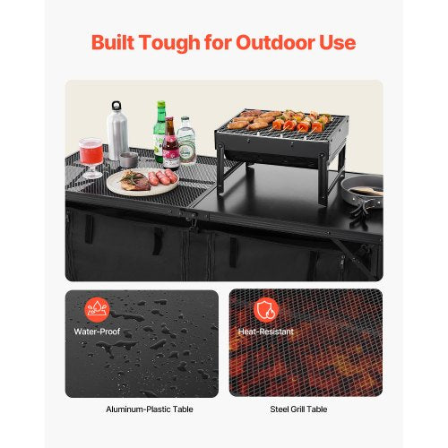 Camping Kitchen Table Folding Outdoor Cooking Table 3 Adjustable Heights