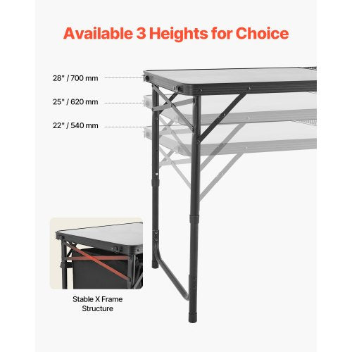 Camping Kitchen Table Folding Outdoor Cooking Table 3 Adjustable Heights