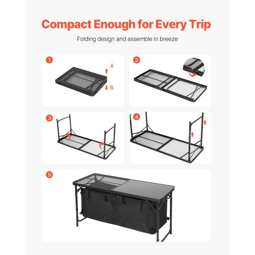 Camping Kitchen Table Folding Outdoor Cooking Table 3 Adjustable Heights