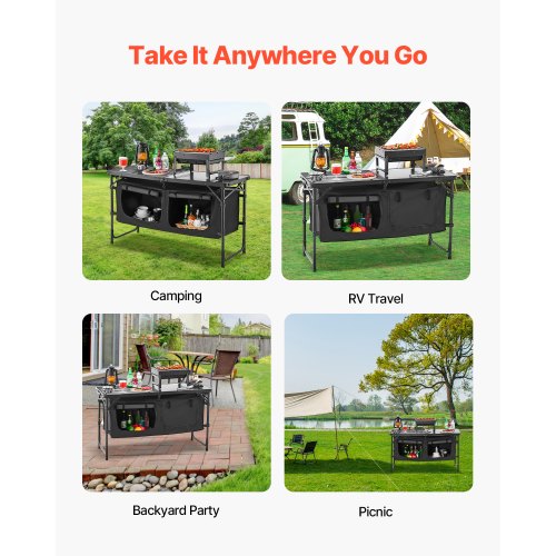 Camping Kitchen Table Folding Outdoor Cooking Table 3 Adjustable Heights