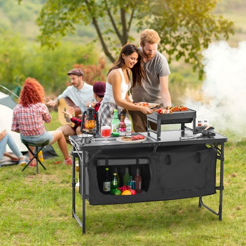 Camping Kitchen Table Folding Outdoor Cooking Table 3 Adjustable Heights