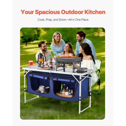 Camping Kitchen Table Folding Outdoor Cooking Table 3 Adjustable Height