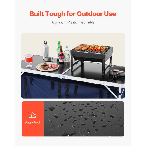 Camping Kitchen Table Folding Outdoor Cooking Table 3 Adjustable Height
