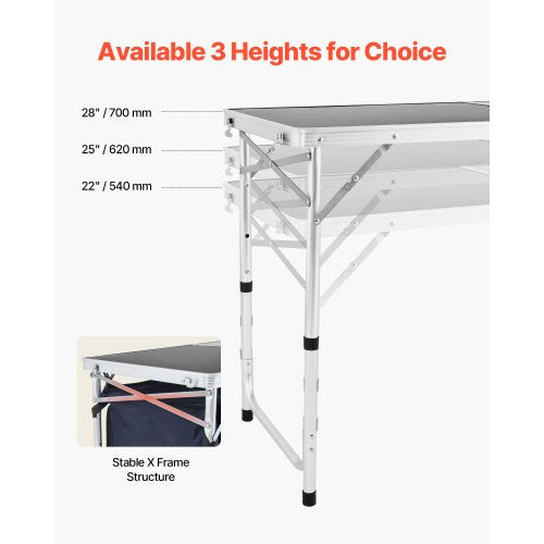 Camping Kitchen Table Folding Outdoor Cooking Table 3 Adjustable Height