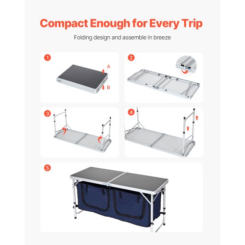 Camping Kitchen Table Folding Outdoor Cooking Table 3 Adjustable Height